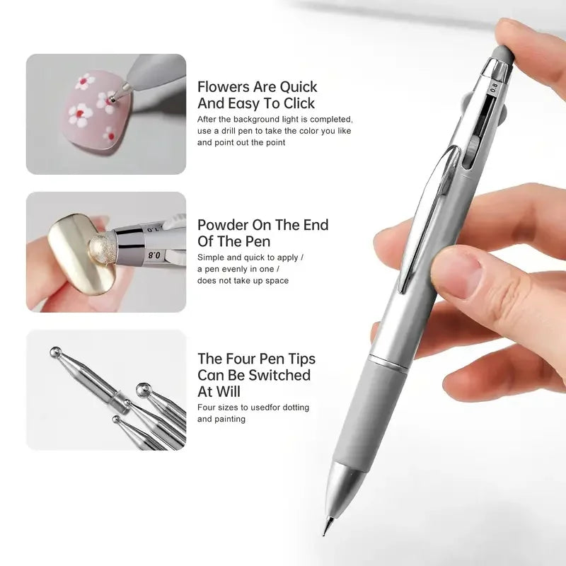 Five In One Nail Art Dotting Pen With Interchangeable Tips 0.8mm 1mm 1.6mm 2mm - Mobility Buy