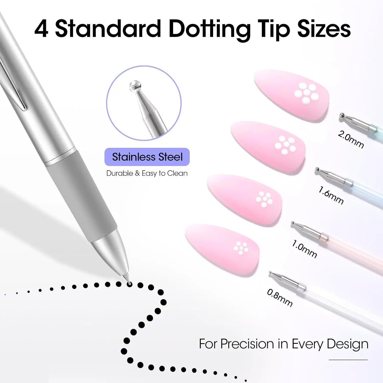 Five In One Nail Art Dotting Pen With Interchangeable Tips 0.8mm 1mm 1.6mm 2mm - Mobility Buy