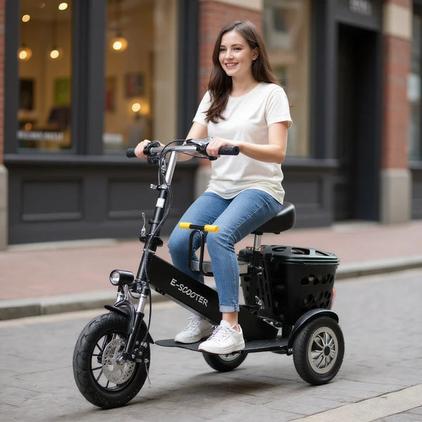 Foldable Mini Electric Tricycle For Women With Toddler Seat 500W 36V Basket - Mobility Buy