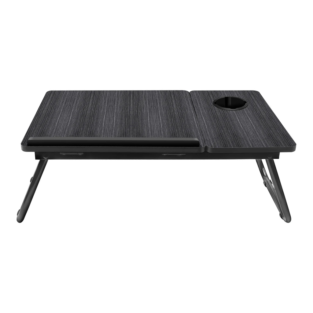 Foldable Wood Grain Laptop Desk With Adjustable Height And Cup Holder Black - Mobility Buy