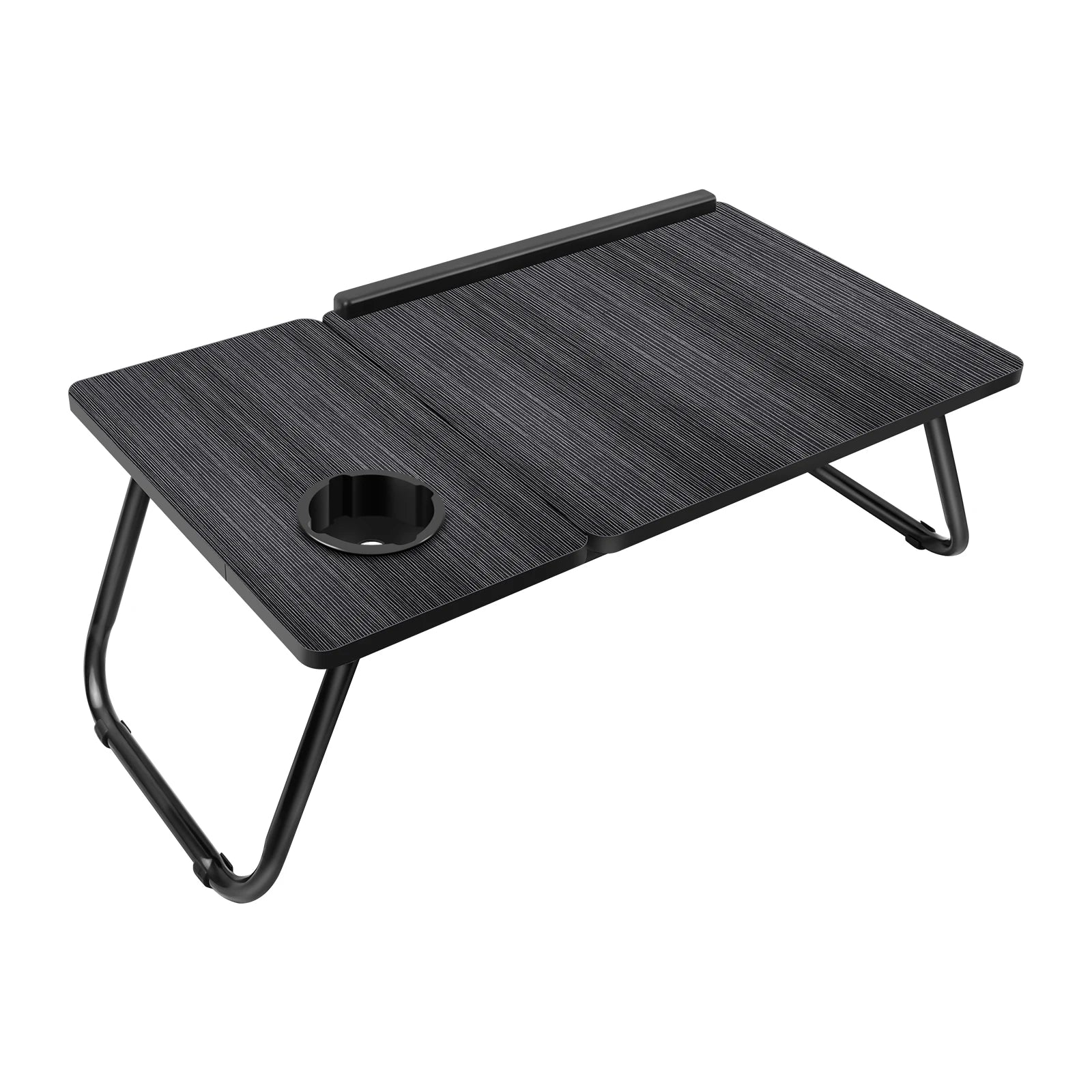 Foldable Wood Grain Laptop Desk With Adjustable Height And Cup Holder Black - Mobility Buy