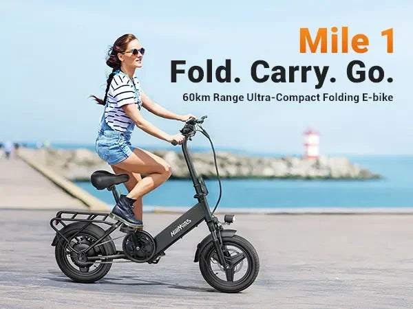 HillMiles Mile 1 Adult E Bike 250W 36V 10.4Ah 14in Fat Tire Foldable - Mobility Buy