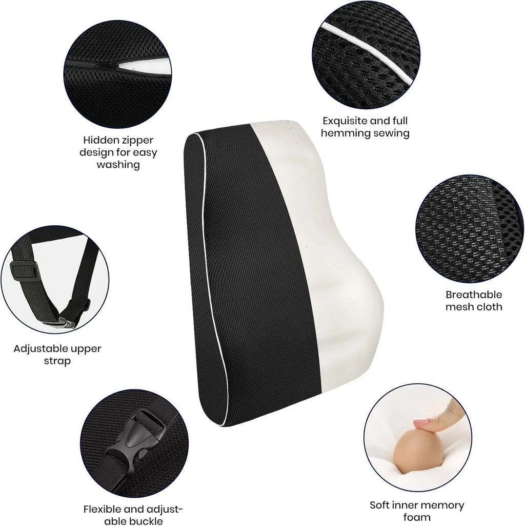 Lumbar Support Pillow Memory Foam Relieve Back Pain Seat - Mobility Buy