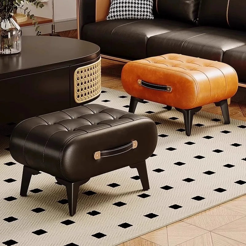 Luxury Leather Low Stool for Living Room Footrest and Decor - Mobility Buy