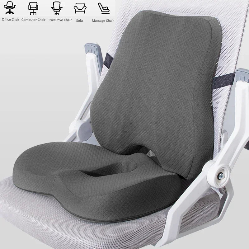 Memory Foam Seat Cushion Waist Back Support Pillow Set - Mobility Buy