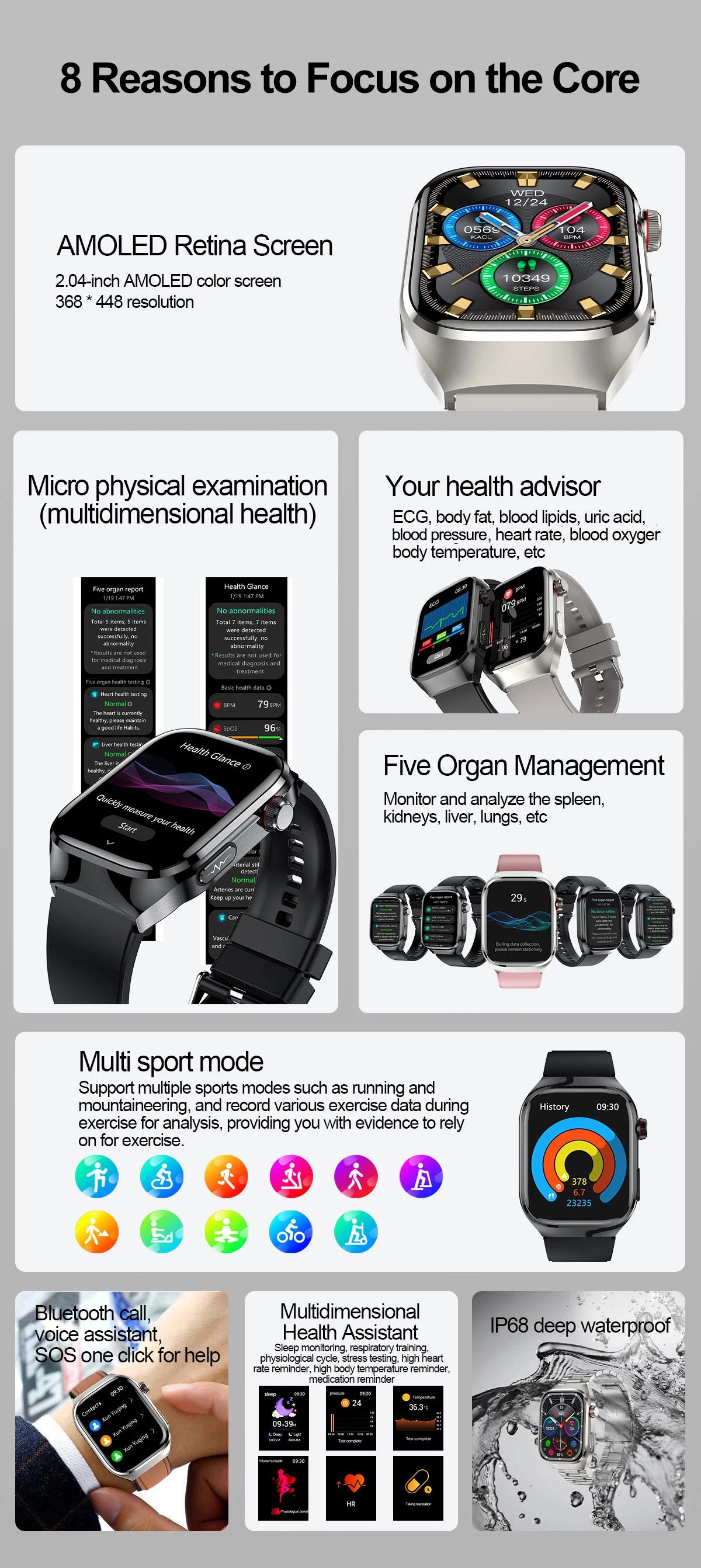 Micro Physical Exam Smart Watch - Health check Bluetooth - Mobility Buy