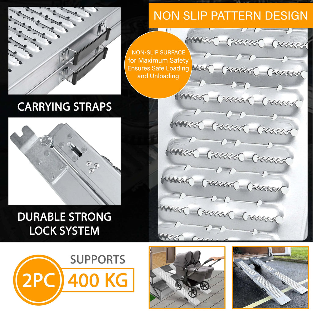 Pair of Galvanized 400kg Capacity Heavy Duty Steel Folding Ramps for Atvs - Mobility Buy