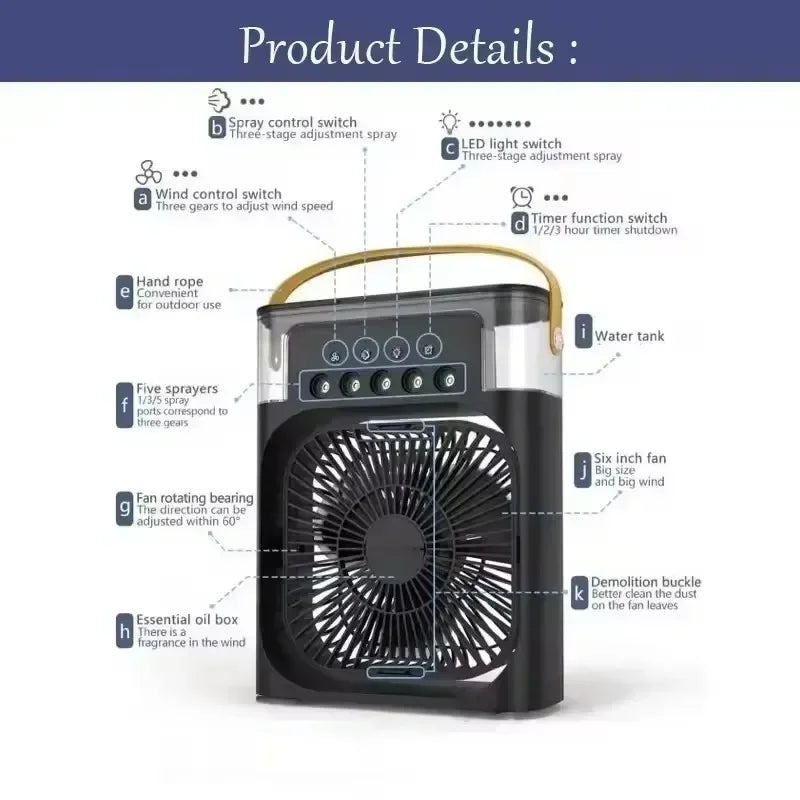 Portable Air Cooler Humidifier With 500ml Tank Quiet Mist Fan For Home Office - Mobility Buy