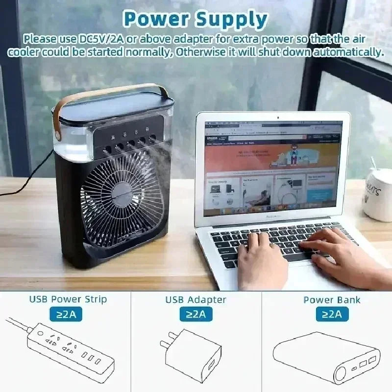 Portable Air Cooler Humidifier With 500ml Tank Quiet Mist Fan For Home Office - Mobility Buy