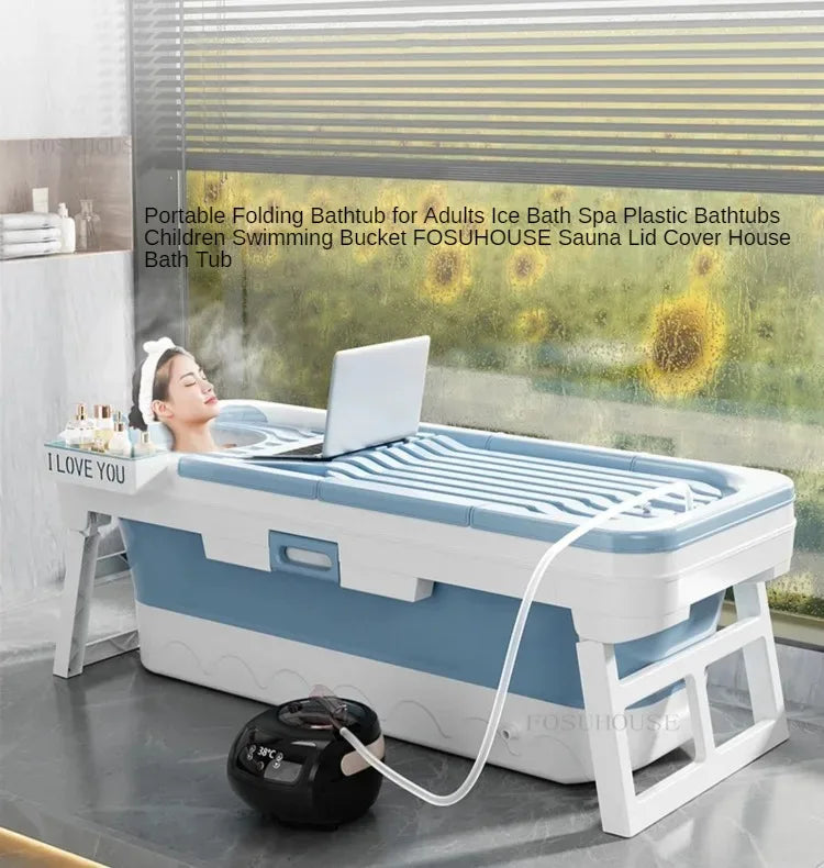 Portable Folding Bathtub For Adults Ice Bath Spa Plastic Bathtub Lid Cover - Mobility Buy