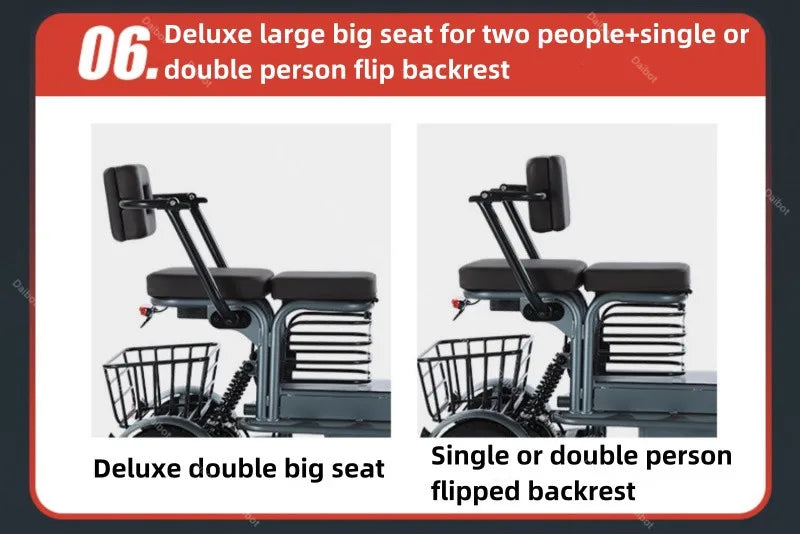Powerful Electric Tricycle ThreeWheel For Elderly TwoSeat 800W Scooter 60Km - Mobility Buy