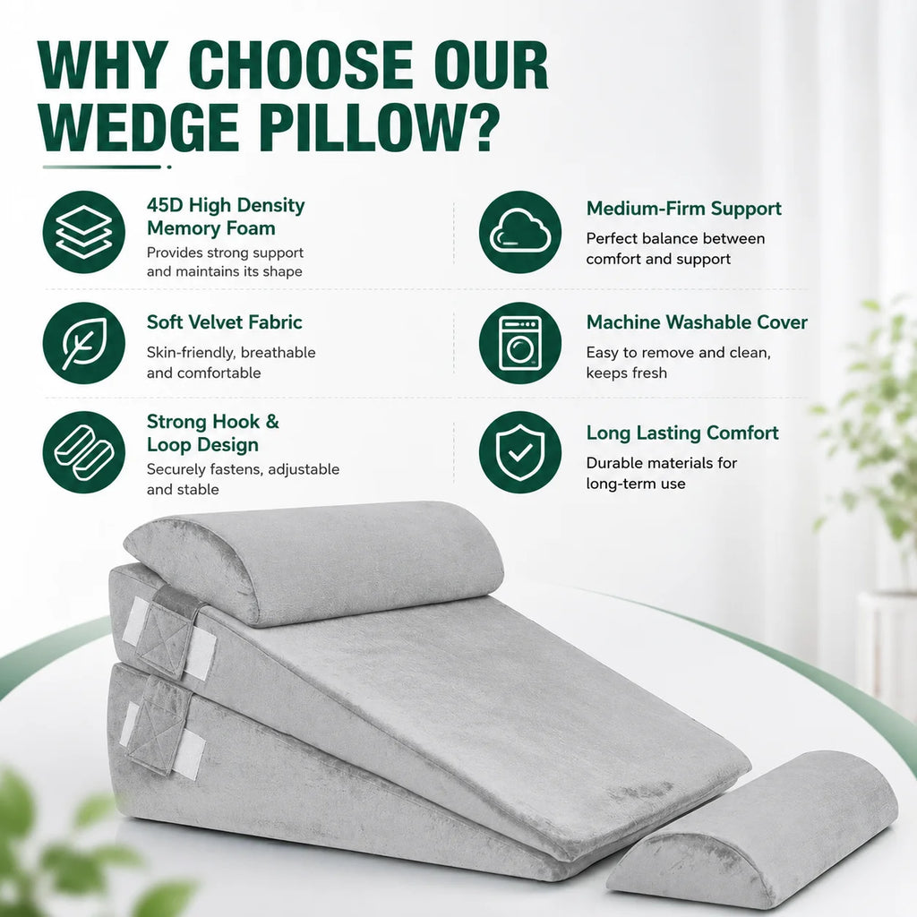 Premium 4 Piece Adjustable Wedge Pillows For Bed Ergonomic Sleep Relief - Mobility Buy