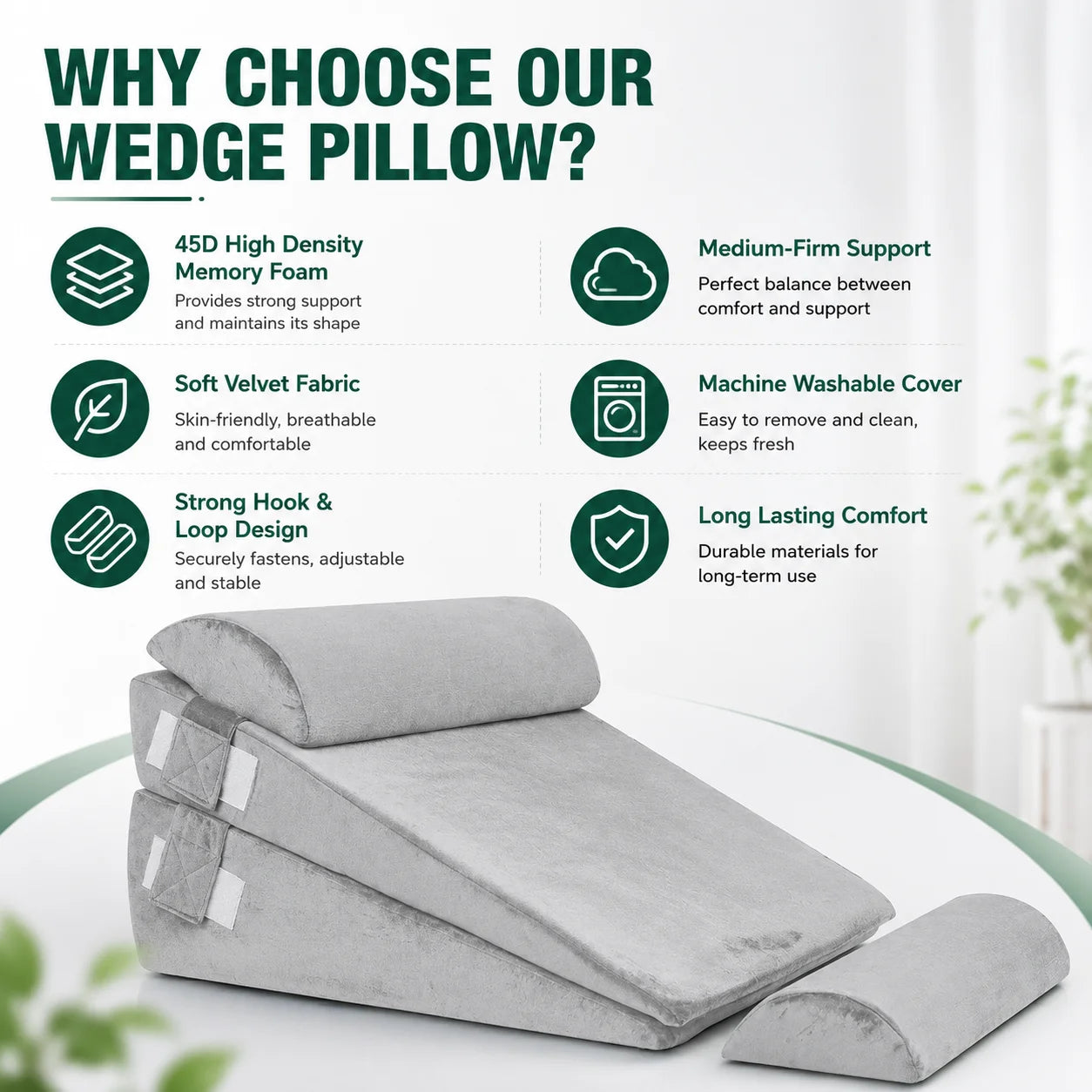 Premium 4 Piece Adjustable Wedge Pillows For Bed Ergonomic Sleep Relief - Mobility Buy