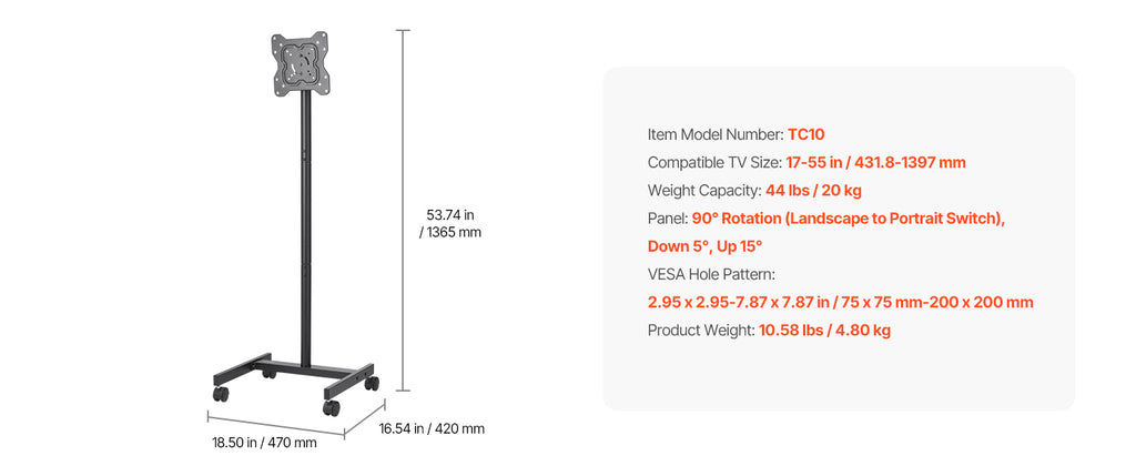 SucceBuy Universal Rolling TV Stand With Steel Frame And Wheels - Mobility Buy