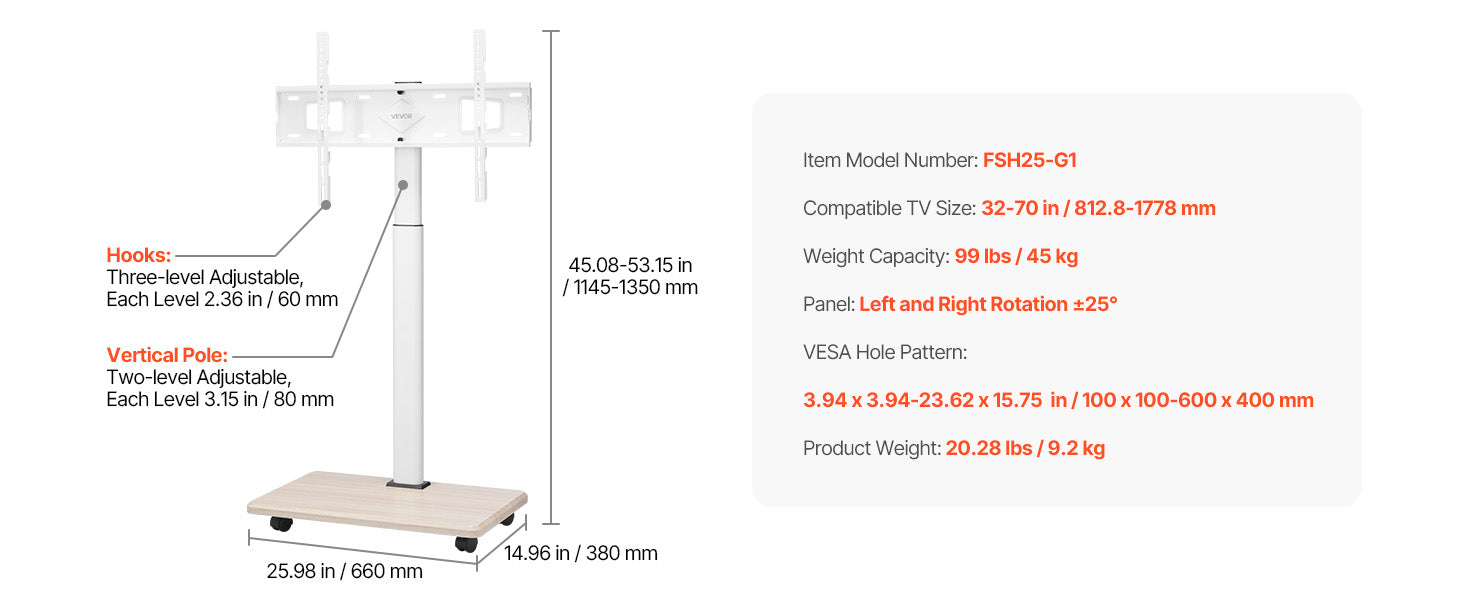 SucceBuy Universal Rolling TV Stand With Steel Frame And Wheels - Mobility Buy