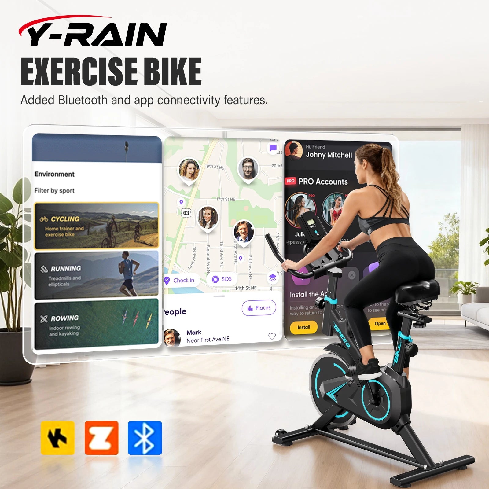 Upright Spin Exercise Bike Silent Air Bike For Home Gym With Zwift App Connected - Mobility Buy